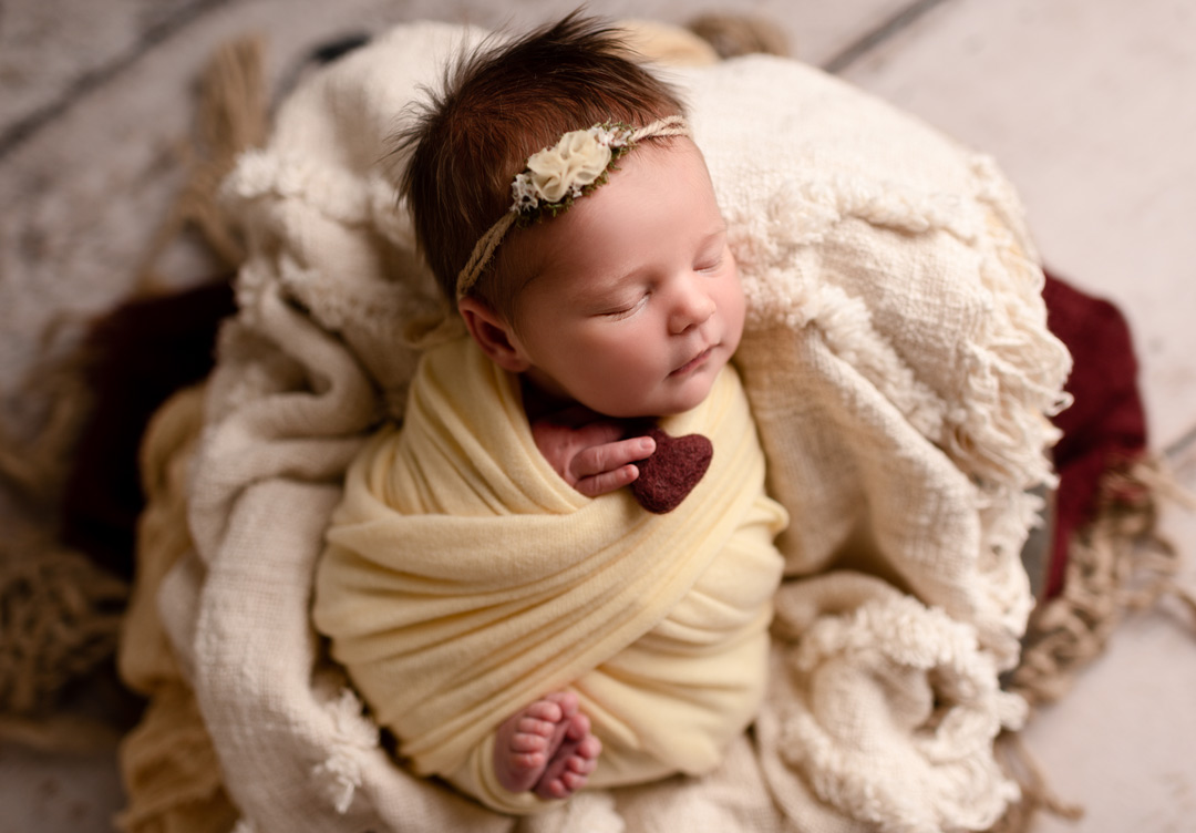 Lansing Newborn Photographer For The Love Of Photography Picture of Newborn Girl Wrapped Posed with Lovie