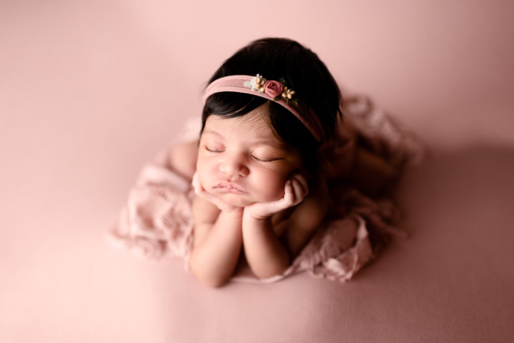 For The Love Of Photography Picture of Newborn Girl With Headband Posed in Froggy