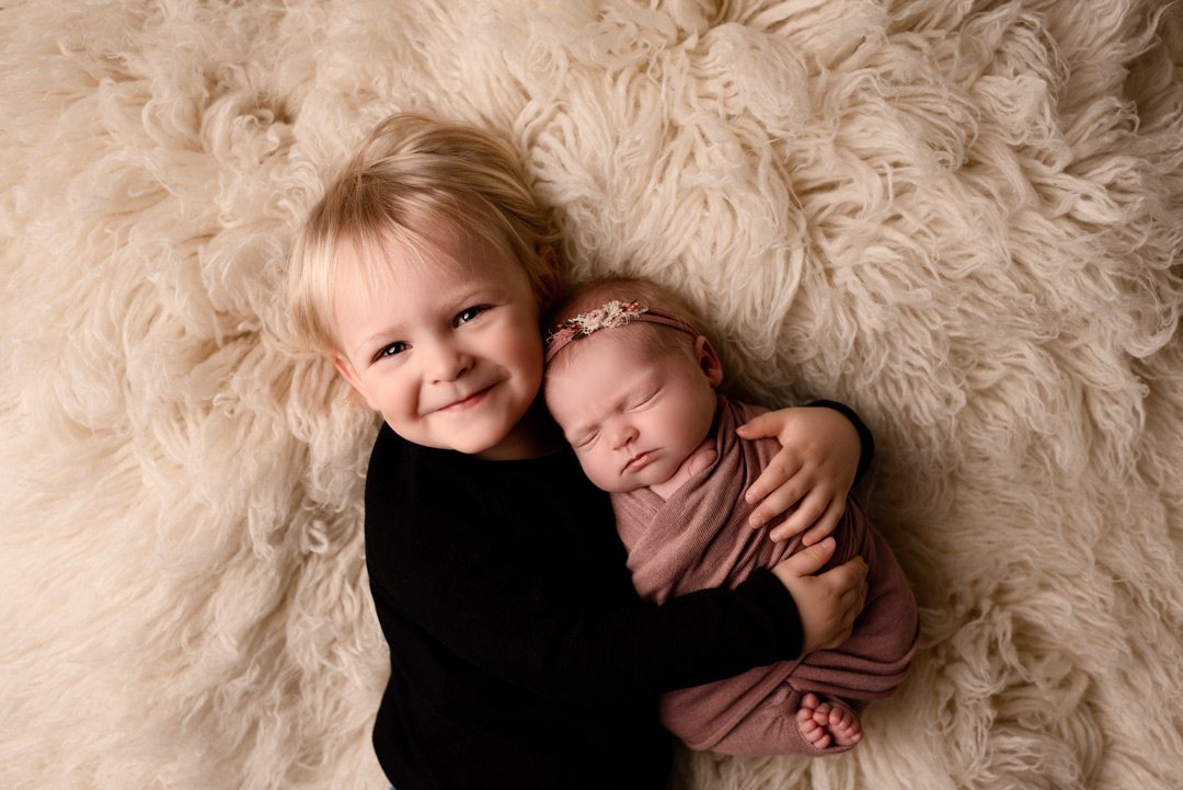 Lansing Newborn Photographer For The Love Of Photography Picture of Newborn Girl with Older Brother