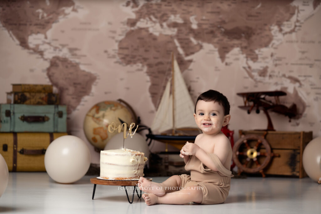Lansing Milestone Photographer Toddler with Cake by For the Love of Photography