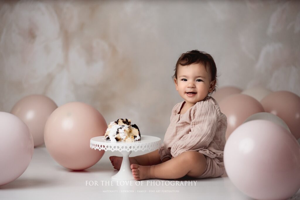 Toddler photo session smiling with cake 2 by For The Love Of Photography.